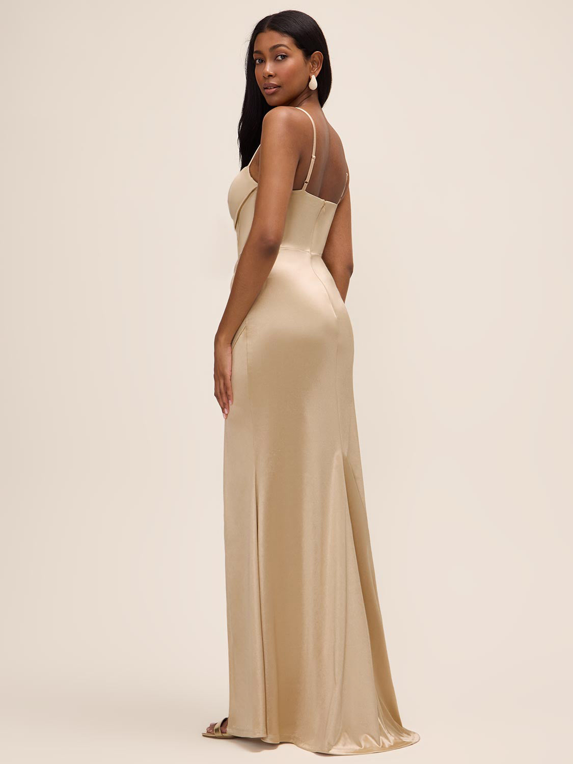 Cowl Neck Bustier Satin Gown by Le Chateau.