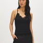 Charcoal Melange Spaghetti Strap Knit Tank with Lace Trim - Woman Wearing V-Neck Sleeveless Top - Suzy Shier