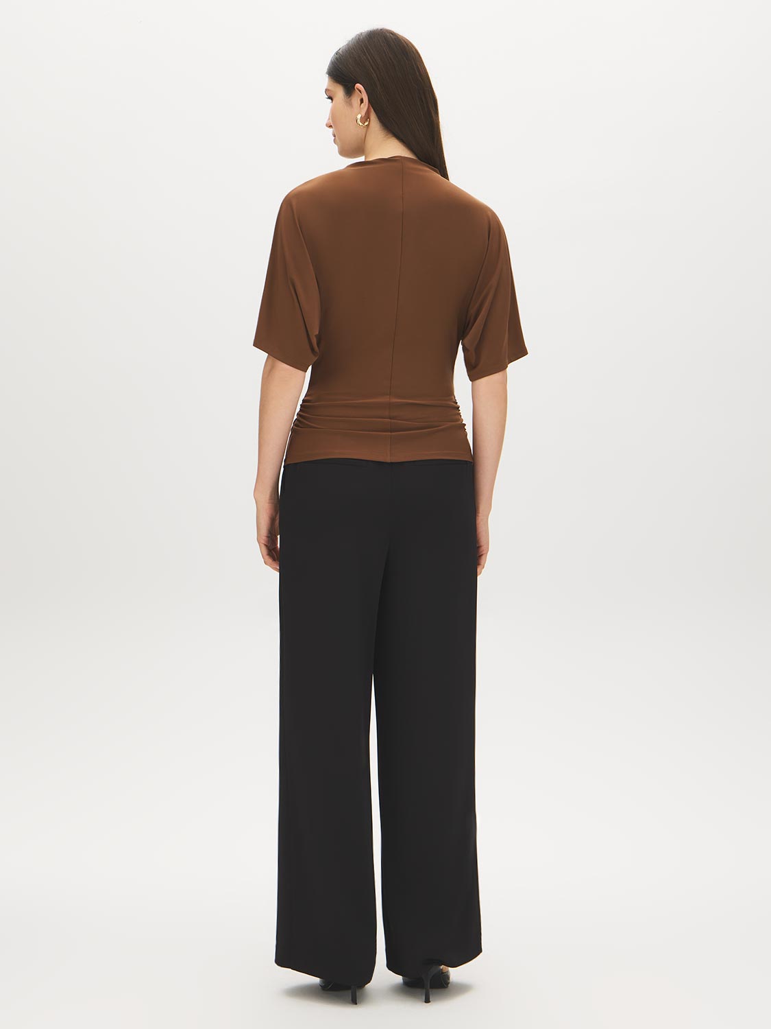 Bison Funnel Neck Knit Top with Kimono Sleeves - Back View - Suzy Shier