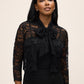 Black Lace Bolero with 3/4 Sleeves and Bow Ties - Closer Front View - Le Chateau