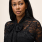 Black Lace Bolero with 3/4 Sleeves and Bow Ties - Close-up Bow Detail - Le Chateau