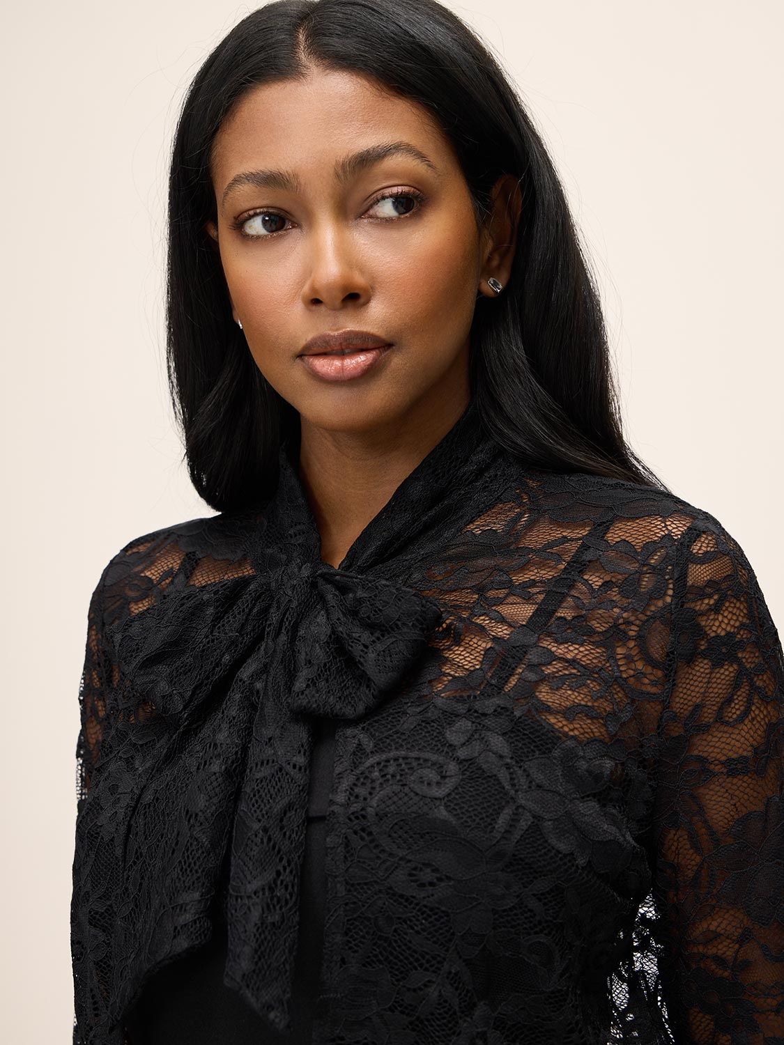 Black Lace Bolero with 3/4 Sleeves and Bow Ties - Close-up Bow Detail - Le Chateau