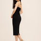 Khaki Halter Tie Midi Knit Dress - Woman Wearing Elegant Evening Dress with Cut-Out Detail - Le Chateau