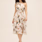 Antique Cream/Rust Ruffled One-Shoulder Tiered Floral Midi Dress - Woman Wearing Elegant Daywear Dress - Le Chateau