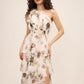 Antique Cream/Rust Ruffled One-Shoulder Tiered Floral Midi Dress - Woman Wearing Elegant Daywear Dress - Le Chateau