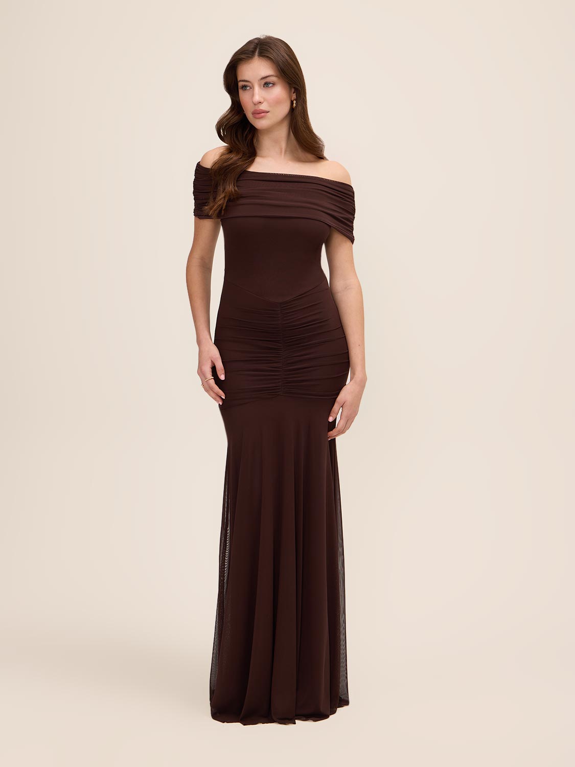 Off-The-Shoulder Mesh Gown