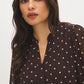 Java Dots Print Mini Dress with Ruffled Hem - Close-up Neckline Detail - Suzy Shier
