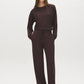 Coffee Bean Cloud Fleece Wide-Leg Pant - Woman Wearing Relaxed Fit Knit Pants - Suzy Shier