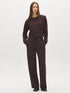 Coffee Bean Cloud Fleece Wide-Leg Pant - Woman Wearing Relaxed Fit Knit Pants - Suzy Shier