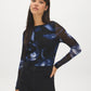 Jet Black Floral Mesh Boat Neck Top - Woman Wearing Long Sleeve Floral Print Top - Suzy Shier