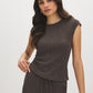 Charcoal Textured Asymmetrical Dolman Sleeve Top - Front View - Suzy Shier