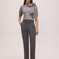 Grey Mix Tie Neck Short Sleeve Knit Sweater - Full Body View - Le Chateau