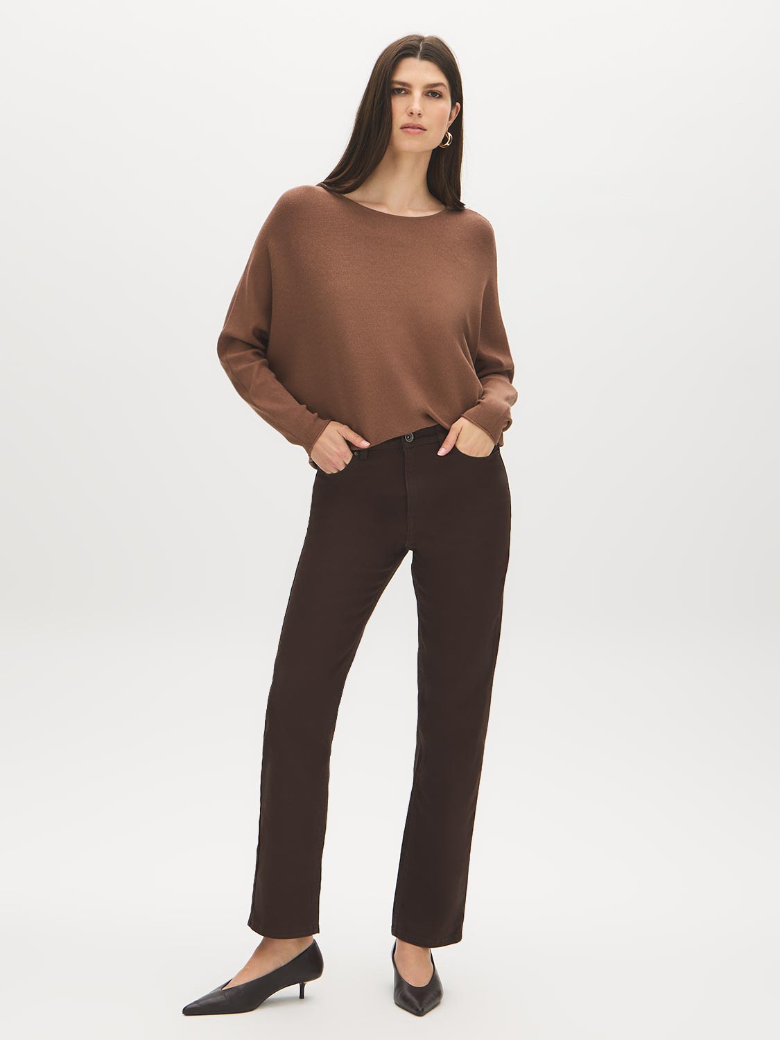 Bison Dolman Sleeve Knit Sweater - Full Body View - Suzy Shier