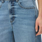 Medium Stone Wash Curved Wide-Leg Denim Pant - Close-up Fabric Detail - Suzy Shier