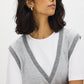 Grey Melange Crew Neck Jersey Top with Hacci Vest - Close-up Fabric Detail - Suzy Shier