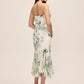 Pearl/Khaki Floral Chiffon Midi Dress - Woman Wearing Elegant Pleated Hem Dress - Le Chateau