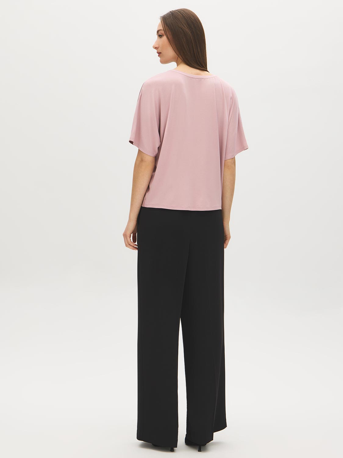 Zephyr Dolman Sleeve Satin Front Top with Keyhole - Back View - Suzy Shier