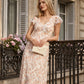 Warm White Floral Print Chiffon Midi Dress - Back View - Suzy Shier
