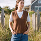 Bison Mel 2fer Knit Top with Hacci V-Neck Vest - Front View - Suzy Shier