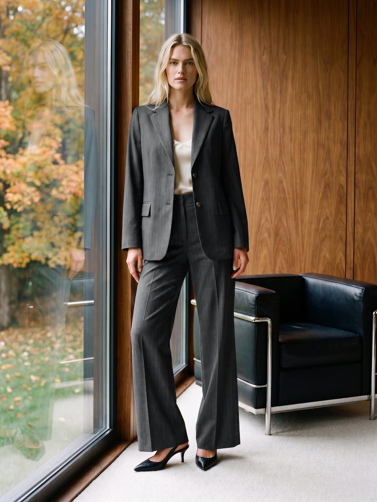 Pinstripe Wide-Leg Pants