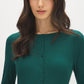 Forest Biome Ribbed Boat Neck Knit Top - Close-up Button Detail - Suzy Shier