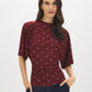 Zinfandel Polka Dot Funnel Neck Top with Kimono Sleeves - Woman Wearing Printed Knit Top - Suzy Shier