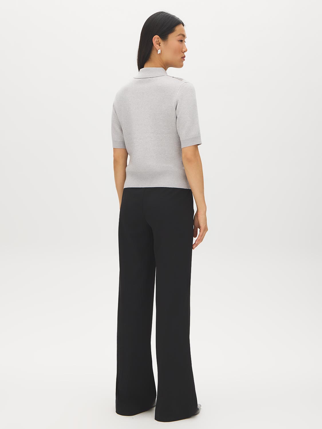 Mix Grey Argyle Jacquard Polo Sweater - Back View - Suzy Shier