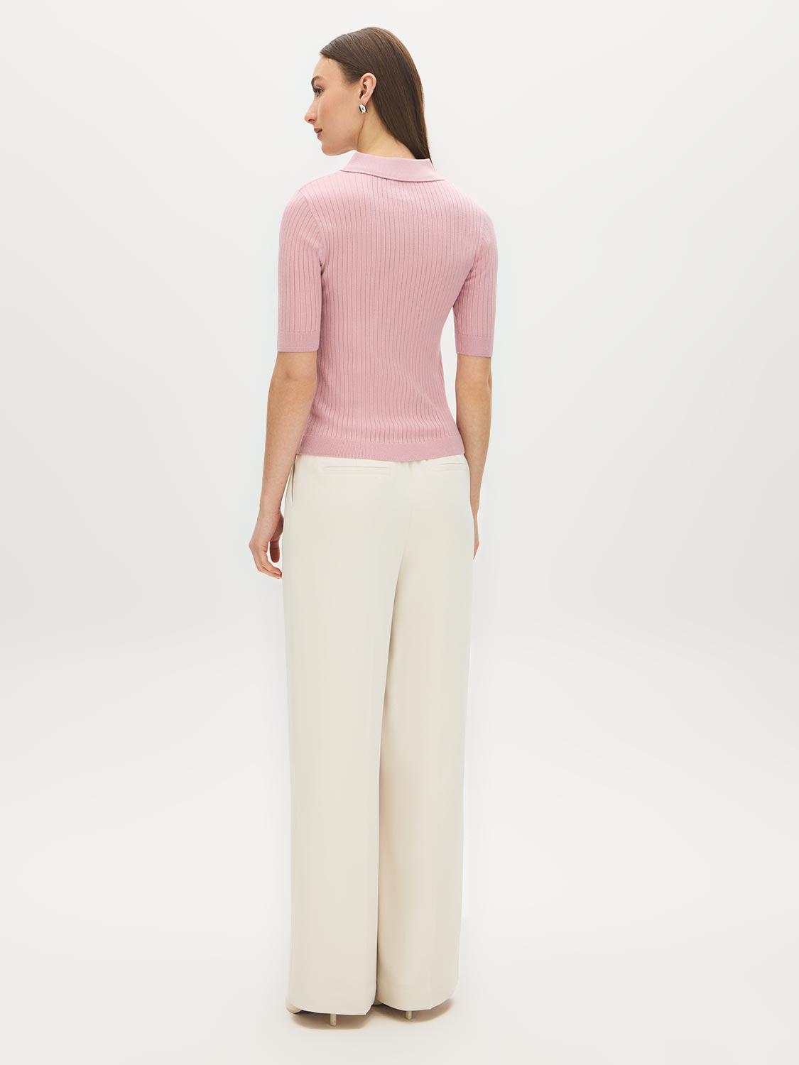 Zephyr Ribbed Polo Collar Knit Sweater - Back View - Suzy Shier