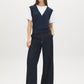 Navy Blazer Melange Crew Neck 2fer Top with V-Neck Vest - Front View - Suzy Shier