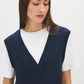 Navy Blazer Melange Crew Neck 2fer Top with V-Neck Vest - Close-up V-Neck Detail - Suzy Shier