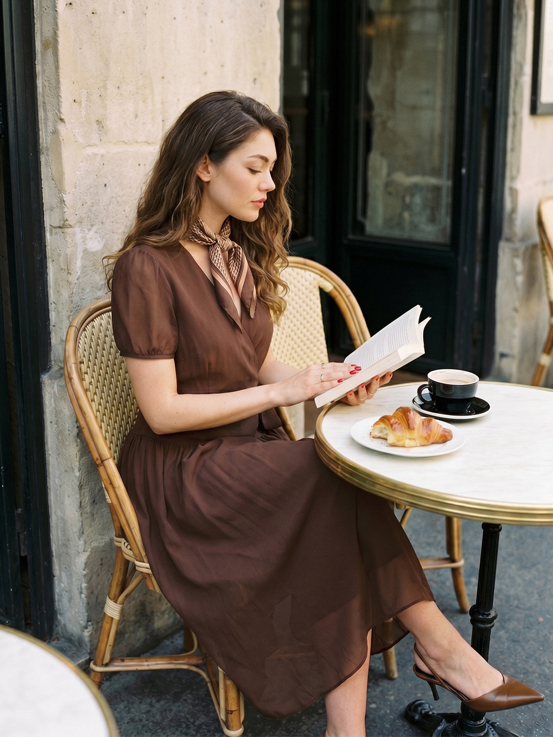 Milk Chocolate Textured Chiffon Midi Dress - Back View - Suzy Shier