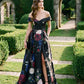 Black Bordeaux Strapless Floral Ballgown - Woman Wearing Elegant Evening Dress with Pleat Detail - Le Chateau