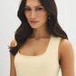 White Picot-Trimmed Square Neck Tank Top - Woman Wearing Jersey Tank - Suzy Shier