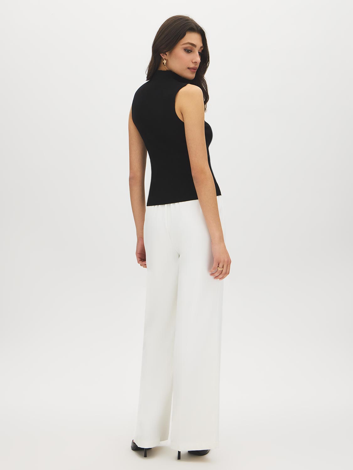 Black Sleeveless Ribbed Funnel Neck Sweater - Back View - Suzy Shier