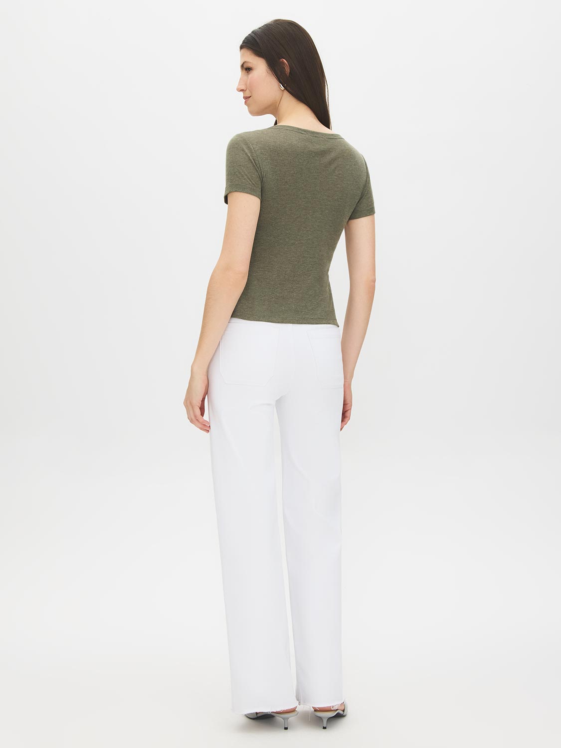 Kalamata Asymmetrical Neck Melange Top - Back View - Suzy Shier