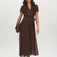 Milk Chocolate Textured Chiffon Midi Dress - Full Front View - Suzy Shier