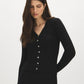 Black V-Neck Button Front Ribbed Cardigan - Side Profile View - Suzy Shier