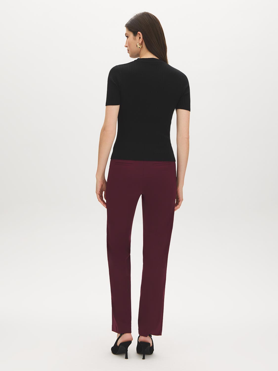 Black Ribbed Knit Crew Neck Sweater - Back View - Suzy Shier