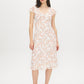 Warm White Floral Print Chiffon Midi Dress - Woman Wearing Ruffle Sleeve Dress - Suzy Shier