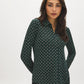 Scarab Printed Button-Up Blouse with Shirt Collar - Woman Wearing Patterned Blouse - Suzy Shier