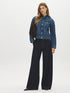 Dark Wash Drop Shoulder Denim Jacket - Front View - Suzy Shier