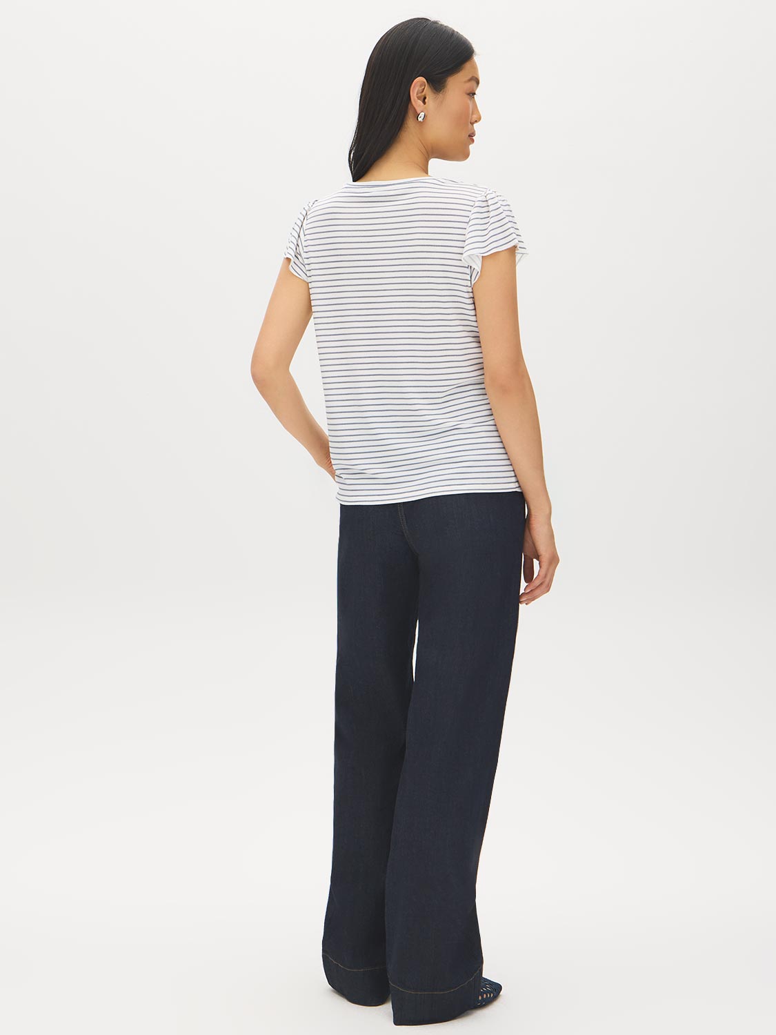 Snow White Striped Ruffle Sleeve Knit Top - Back View - Suzy Shier