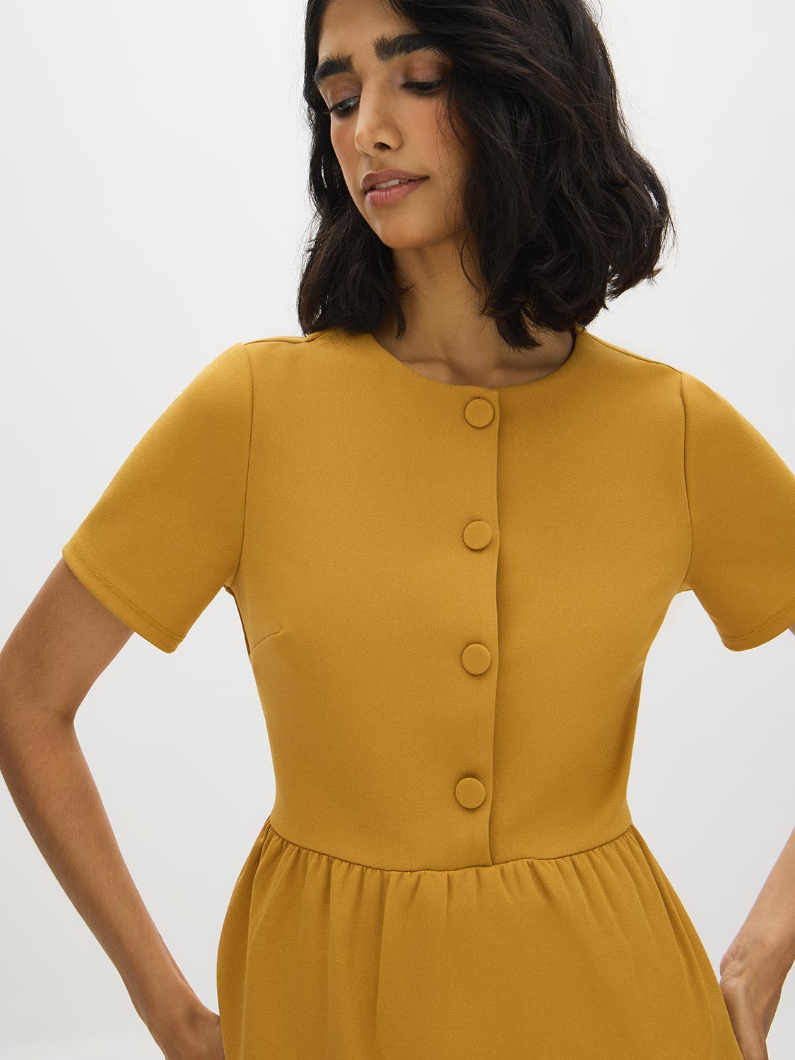 Wood Thrush Peplum Button-Front Knit Top - Close-up Button Detail - Suzy Shier