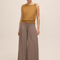 Oatmeal Mix Pleated Wide Leg Pants - Full Front View - Le Chateau