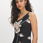 Black Floral Cowl Neck Satin Dress - Close-up Neckline Detail - Suzy Shier