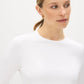 Bright White Long Sleeve Crew Neck Jersey Top - Close-up Collar Detail - Suzy Shier