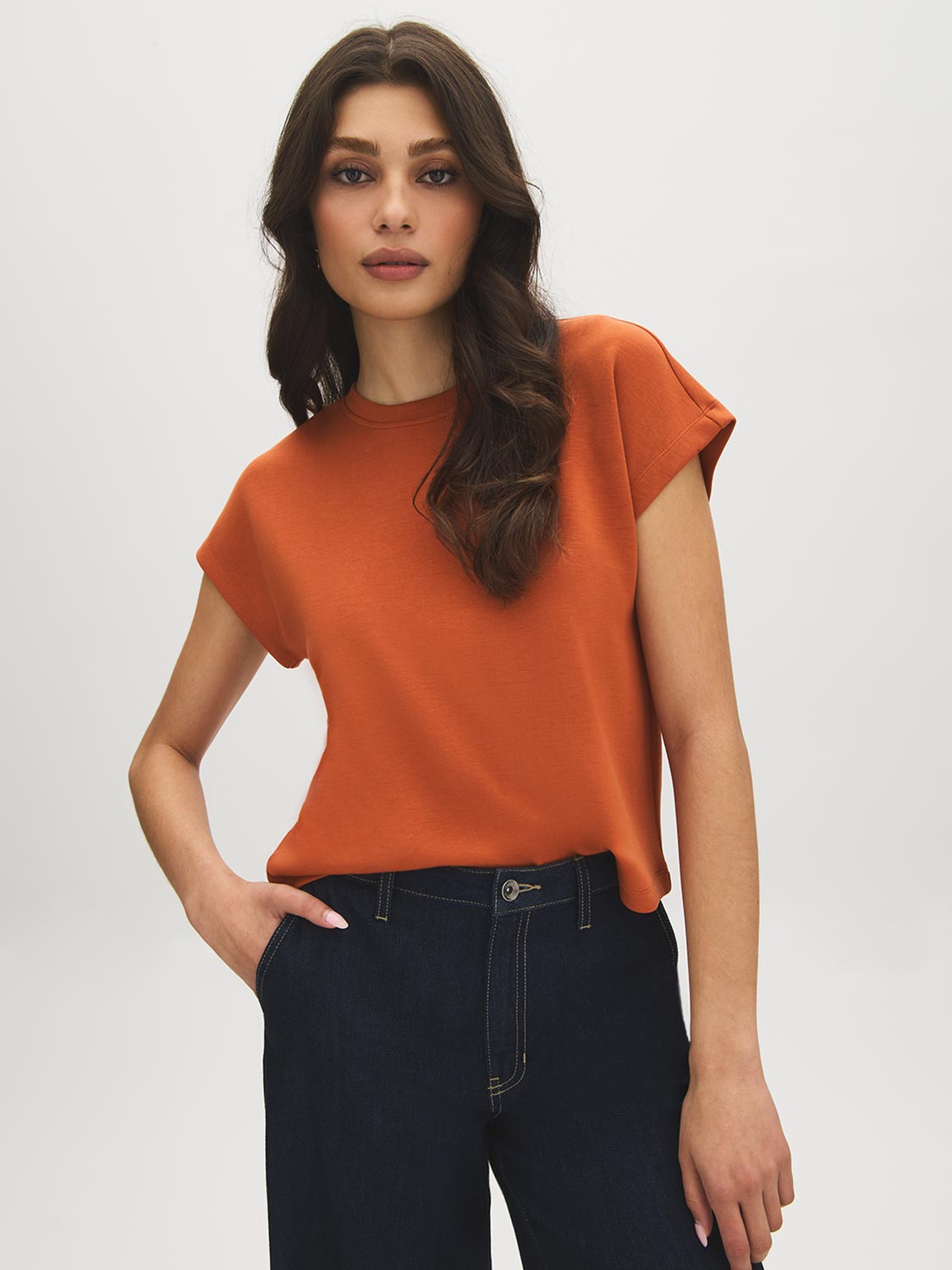 Autumn Leaf Relaxed Fit Cloud Fleece Top - Woman Wearing Crew Neck Casual Top - Suzy Shier