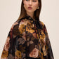 Dijon Print Floral Tie Neck Cape Top - Close-up Fabric Detail - Le Chateau