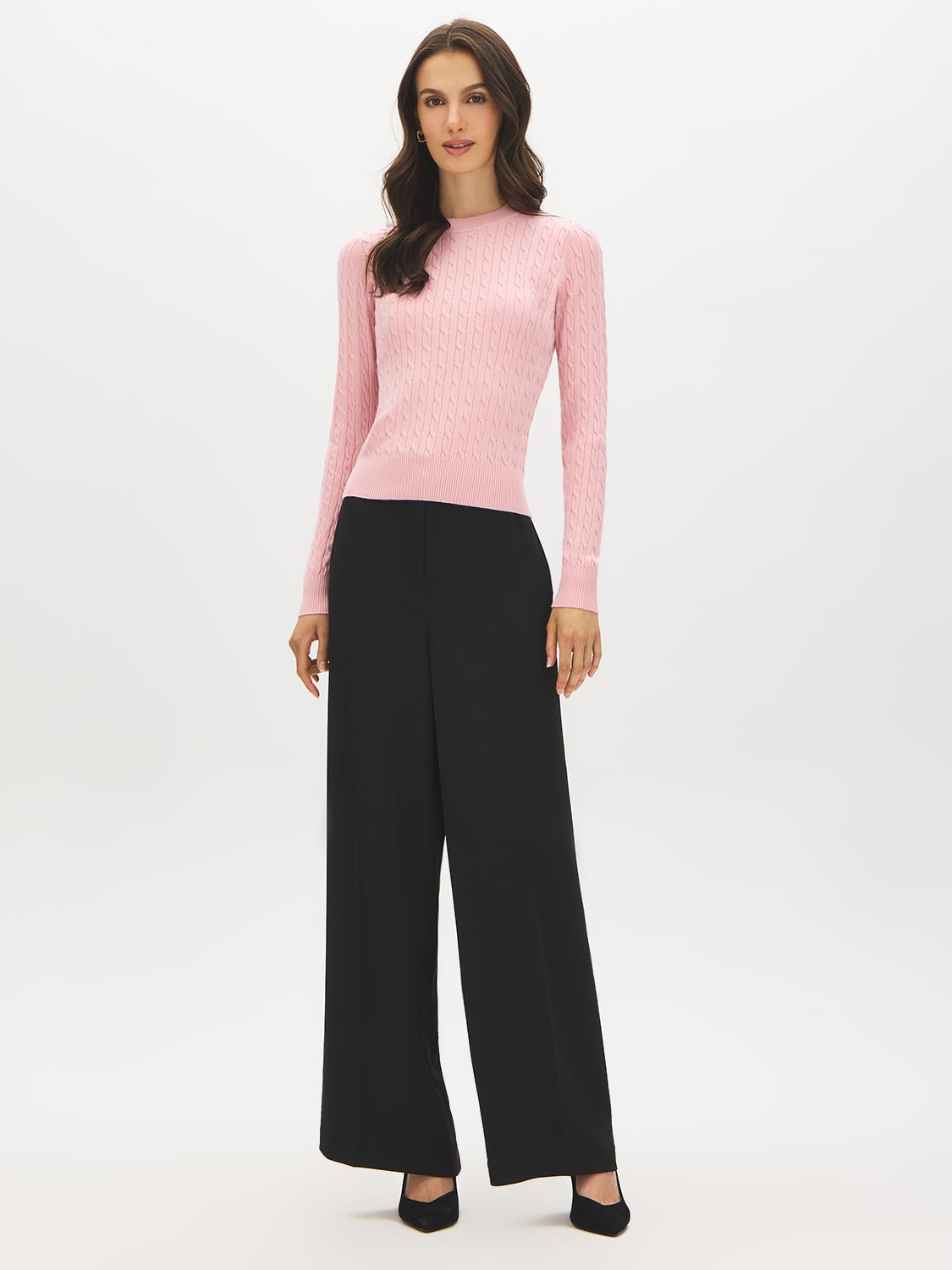 Zephyr Cable Knit Crew Neck Sweater - Front View - Suzy Shier