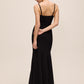 Black Knit Crepe Gown with Chiffon Godet Inserts - Back View - Le Chateau